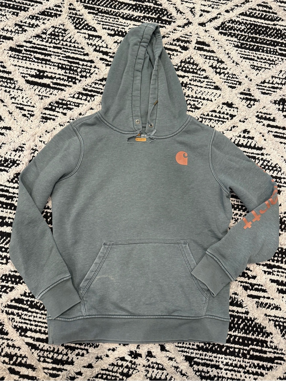 Carhartt Slate Green Pullover Hoodie with Rust Logo